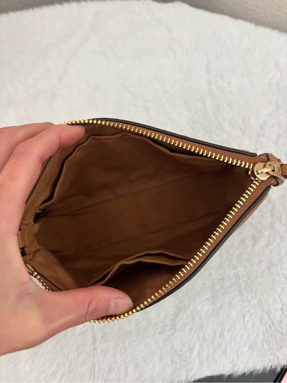Coach Tan Leather Nolita 19 Wristlet with Gold Chain